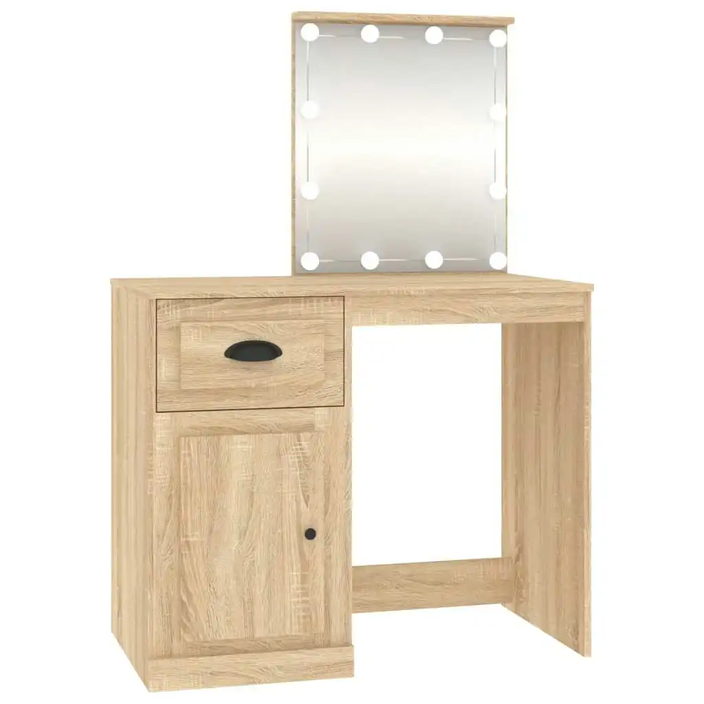 Dressing Table with LED Sonoma Oak 90x50x132.5 cm Engineered Wood 816771