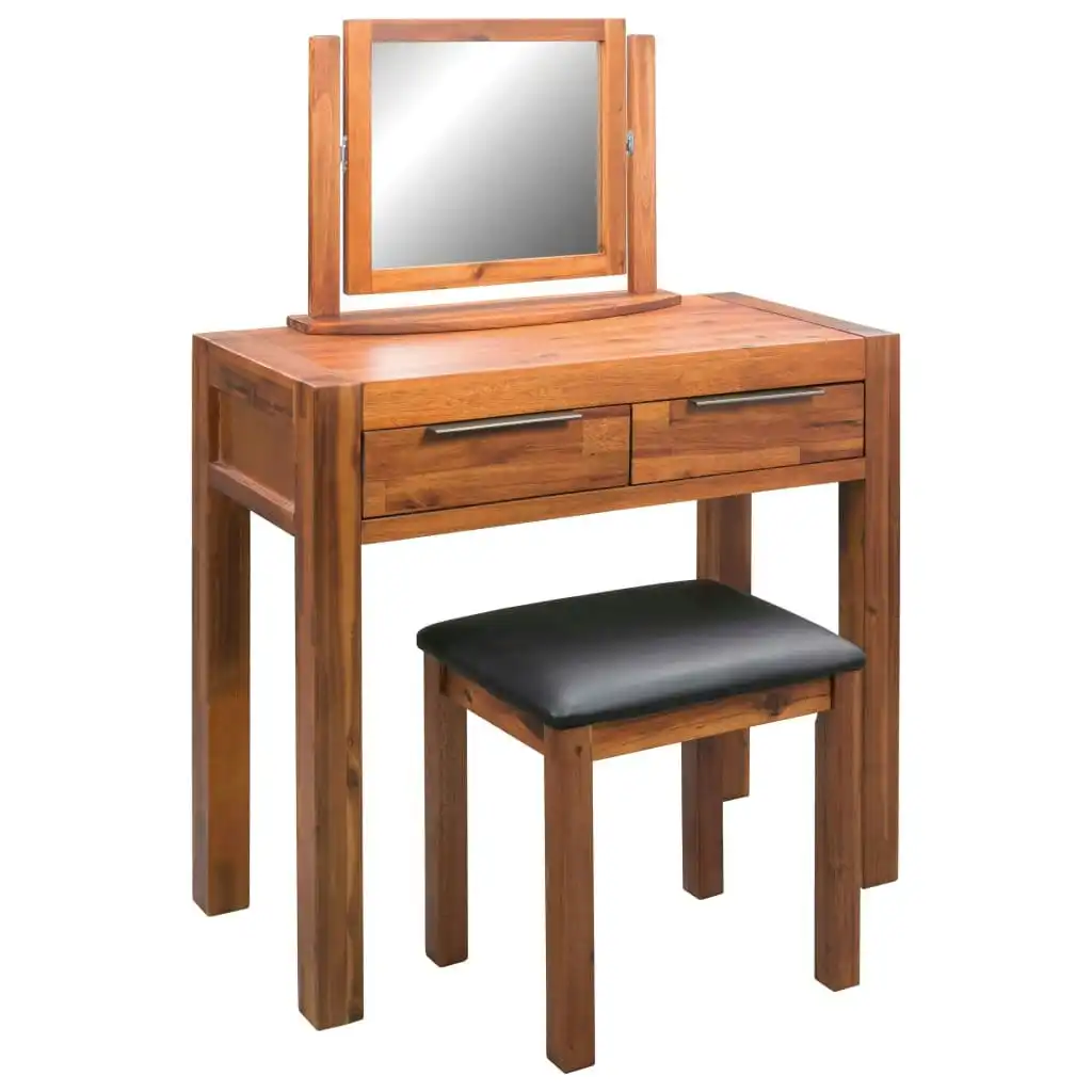 Dressing Table with Stool and Mirror Solid Acacia Wood 245191