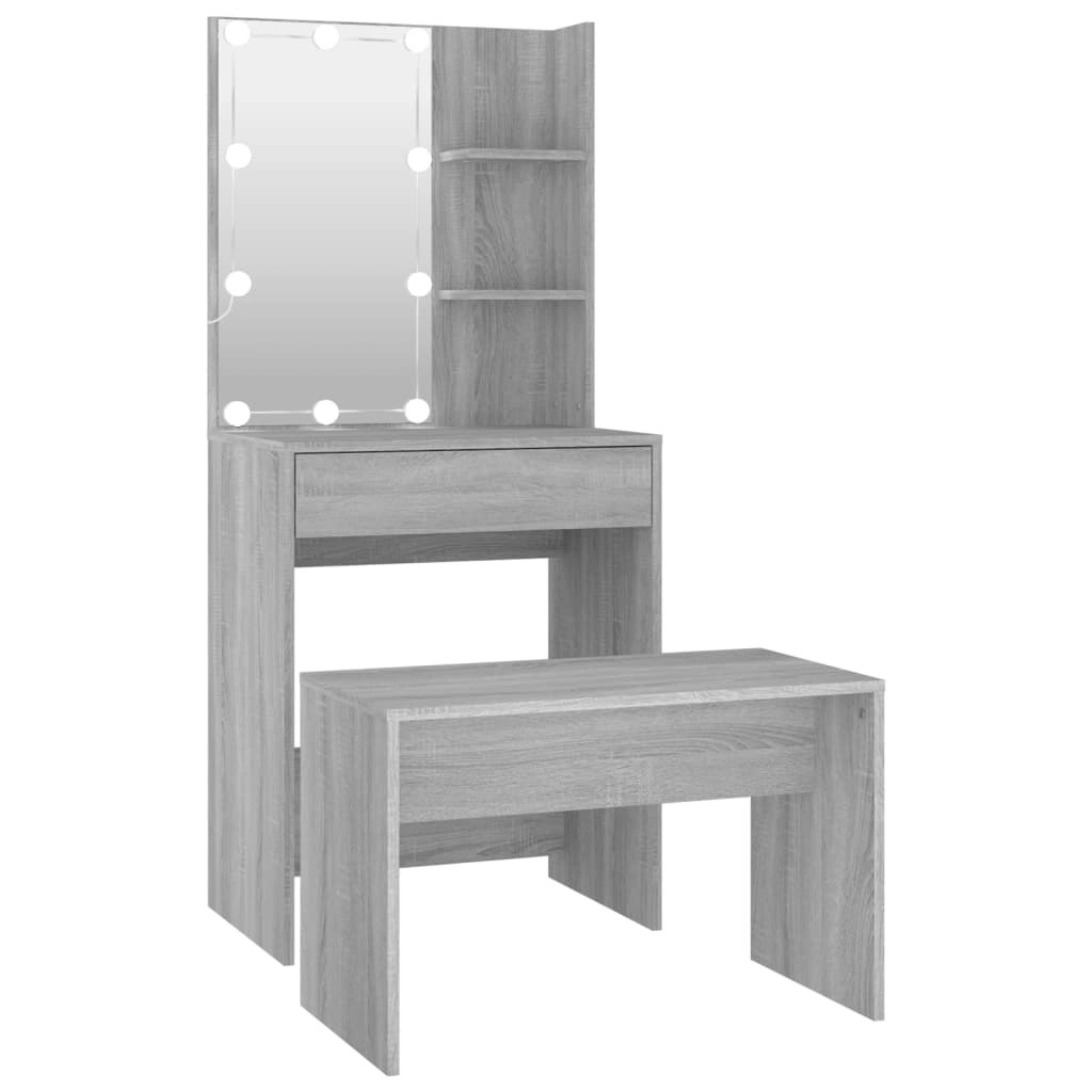 Dressing Table Set with LED Grey Sonoma Engineered Wood 3114137