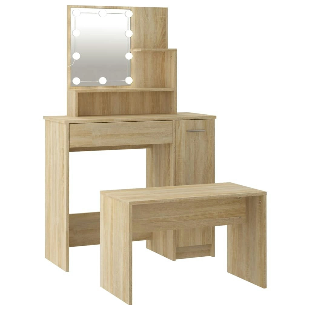 Dressing Table Set with LED Sonoma Oak Engineered Wood 3114117