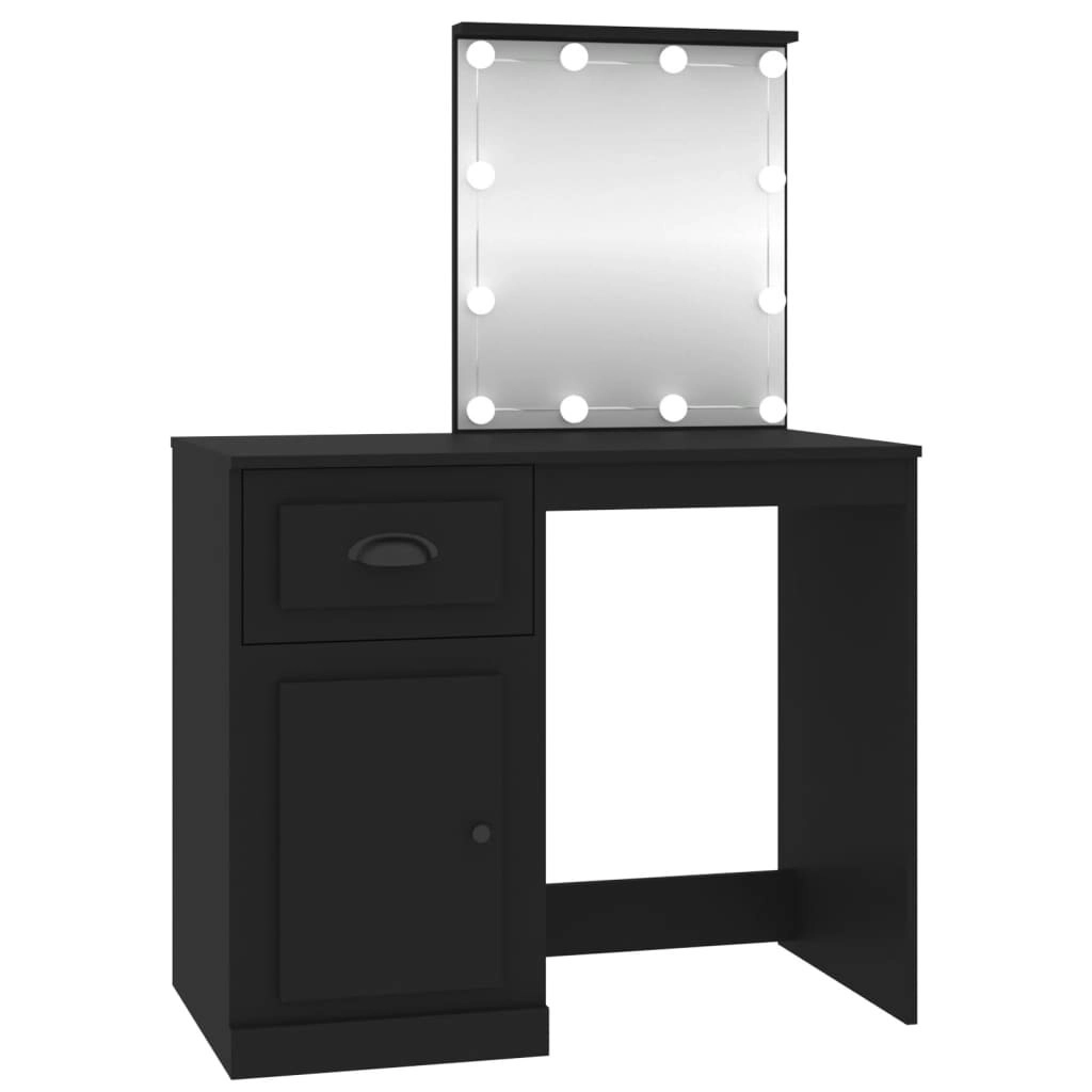 Dressing Table with LED Black 90x50x132.5 cm Engineered Wood 816769