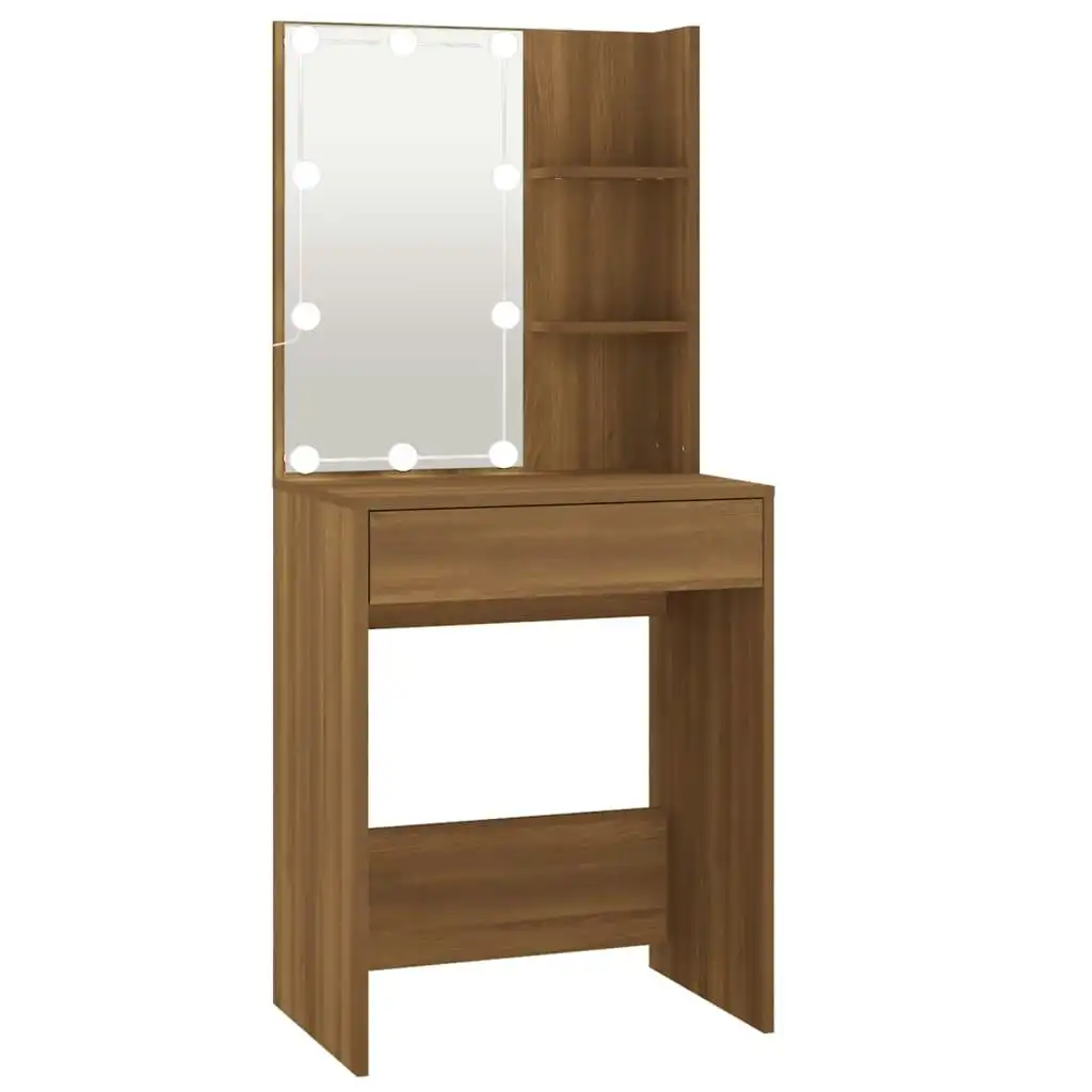 Dressing Table with LED Brown Oak 60x40x140 cm 820444