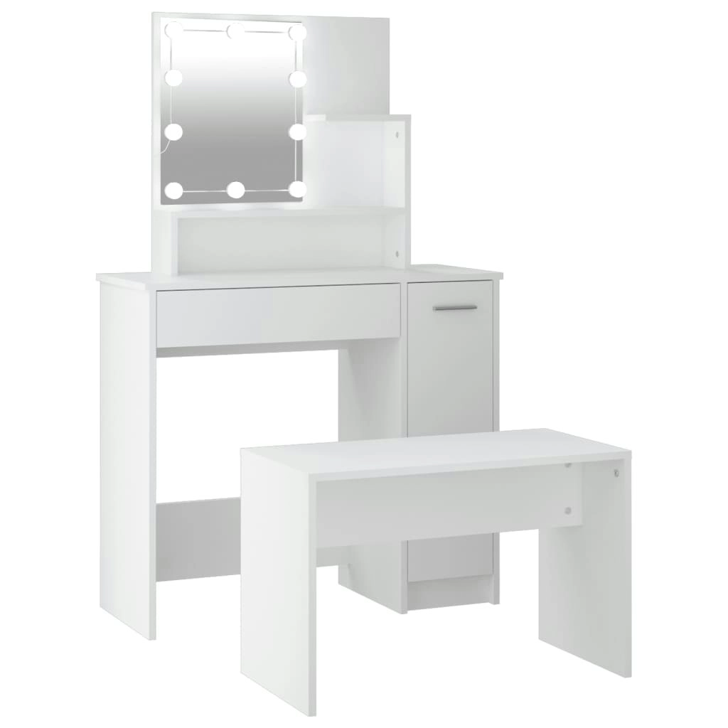 Dressing Table Set with LED White Engineered Wood 3114115