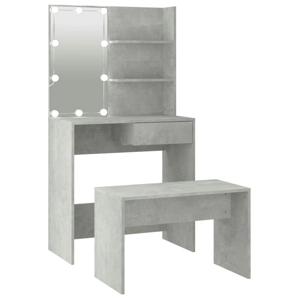 Dressing Table Set with LED Concrete Grey Engineered Wood 3114110