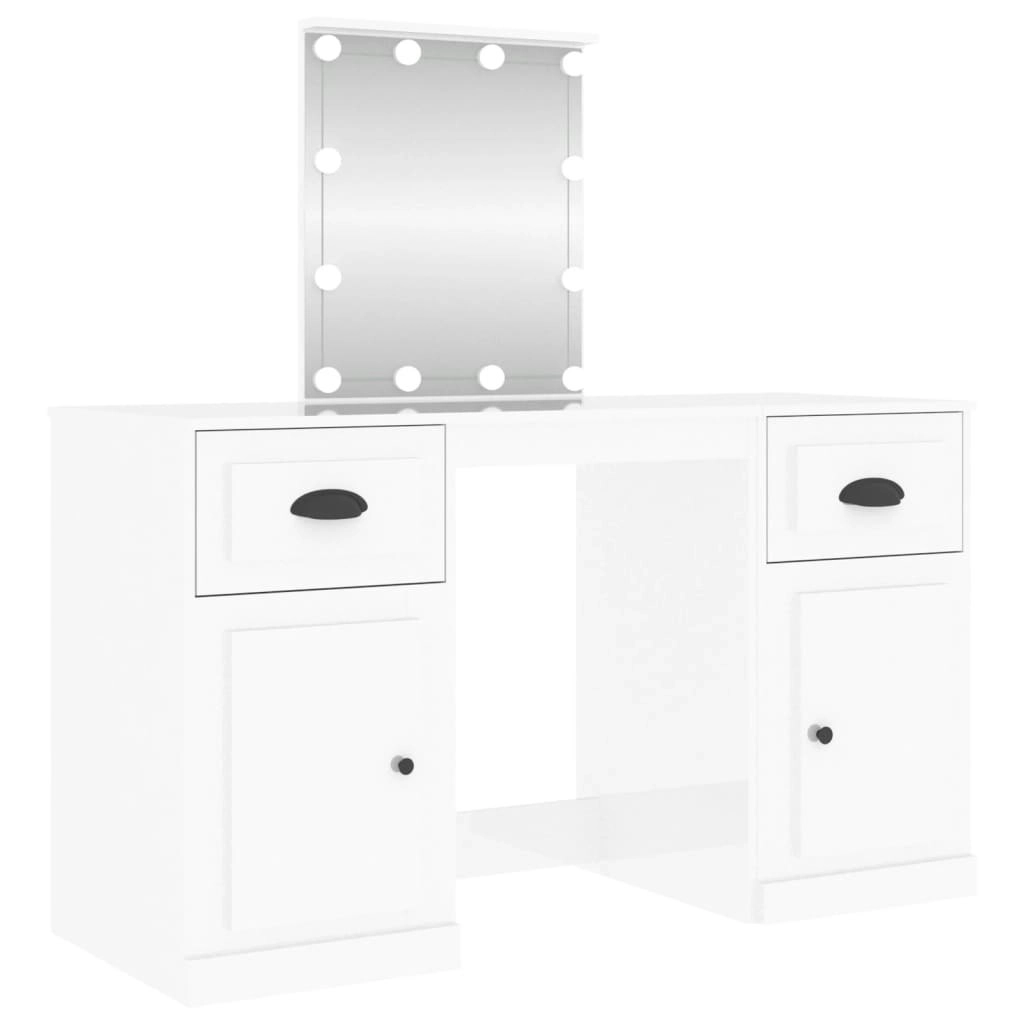 Dressing Table with LED High Gloss White 130x50x132.5 cm 3185345