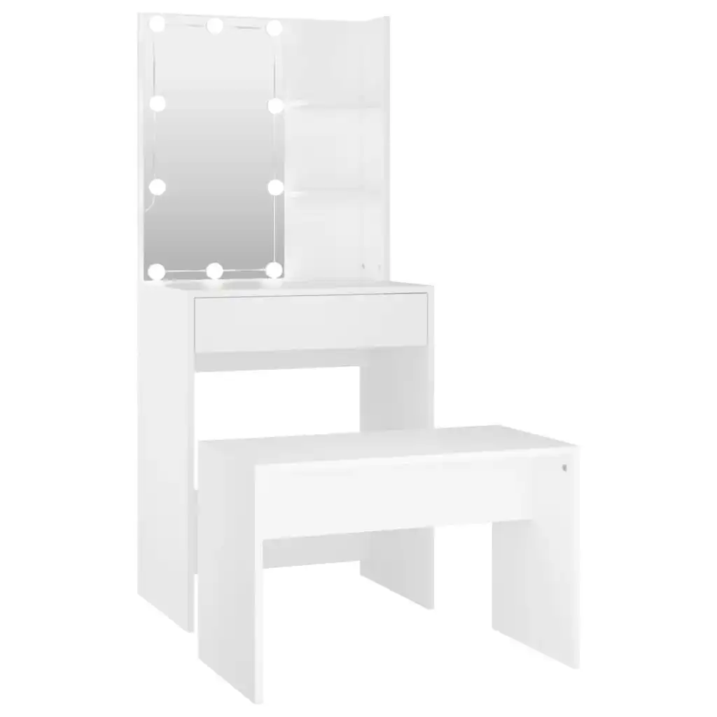 Dressing Table Set with LED White Engineered Wood 3114131