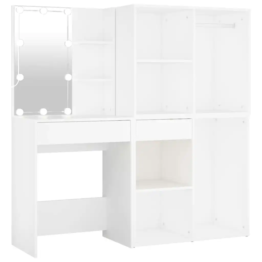 LED Dressing Table with 2 Cabinets White Engineered Wood 3082026