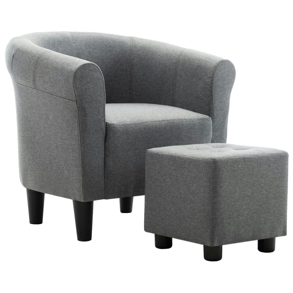 2 Piece Armchair and Stool Set Light Grey Fabric 248034