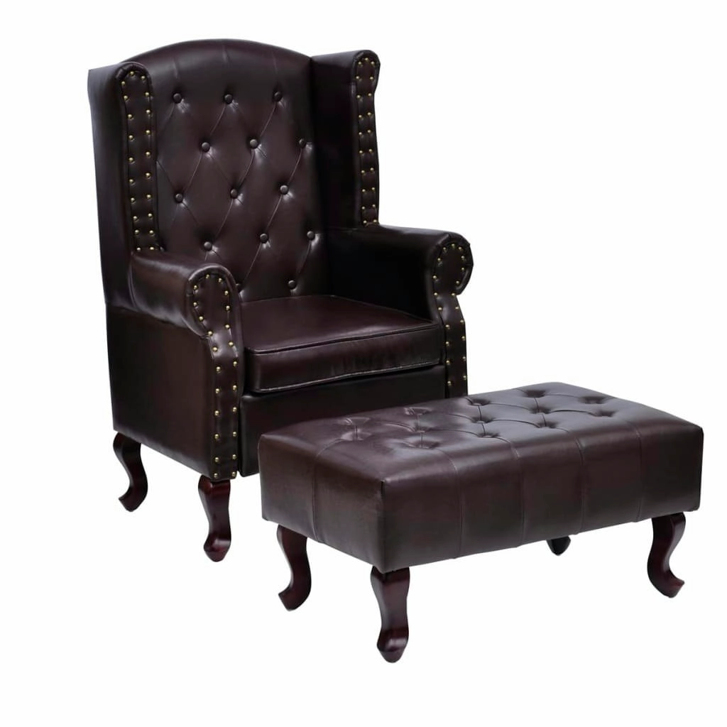 Armchair with Footstool Dark Brown Faux Leather 60784