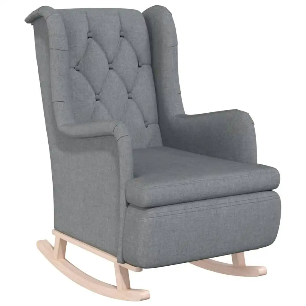 Armchair with Solid Rubber Wood Rocking Legs Light Grey Fabric 329405