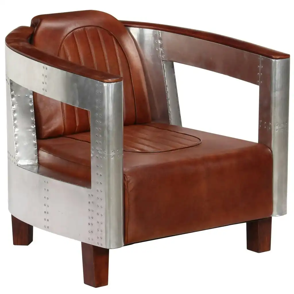 Aviator Armchair Brown Real Leather 247796