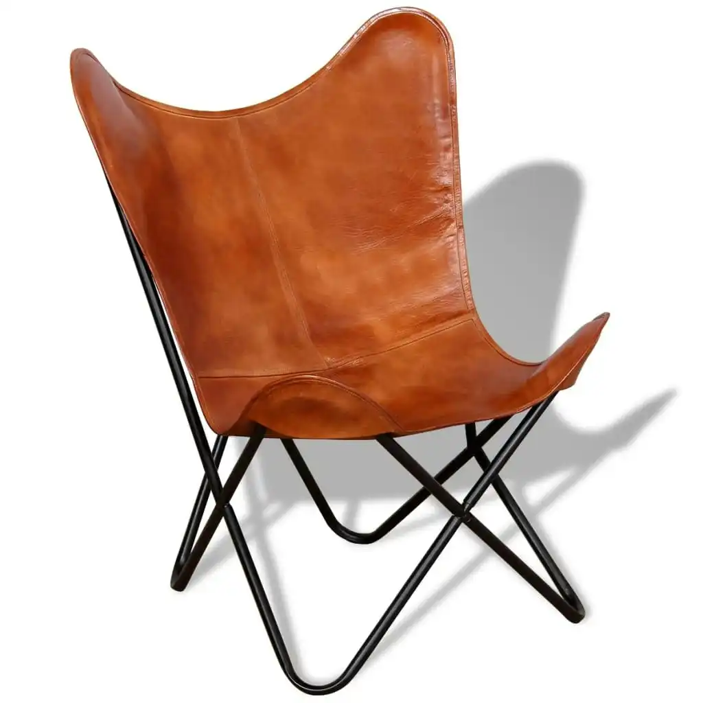 Butterfly Chair Brown Real Leather 243728