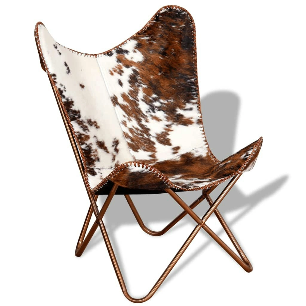 Butterfly Chair Brown and White Real Cowhide Leather 243696