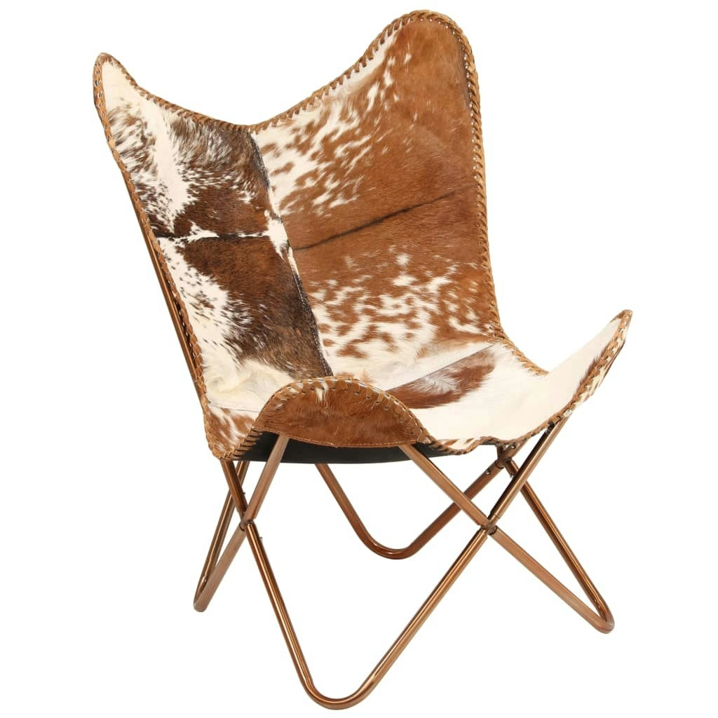 Butterfly Chair Brown and White Genuine Goat Leather 246391