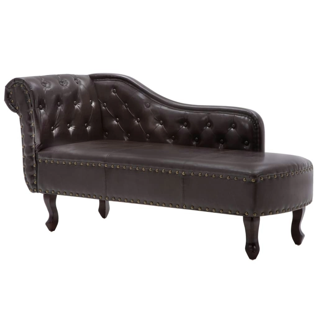 Chaise Longue Dark Brown Faux Leather 60782