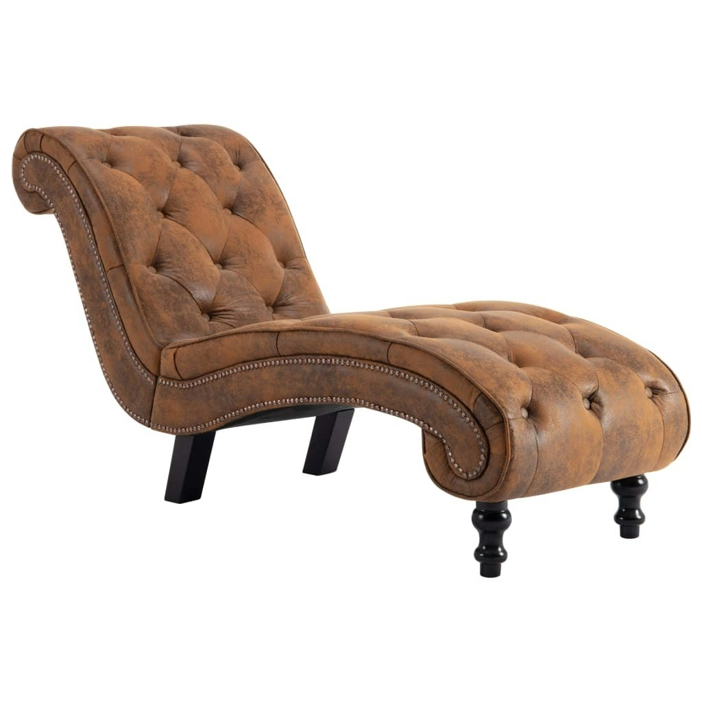 Chaise Lounge Brown Faux Suede Leather 248607