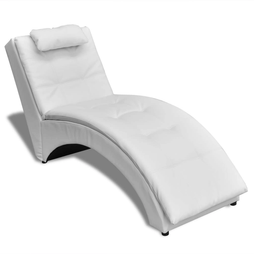 Chaise Longue with Pillow White Faux Leather 242217