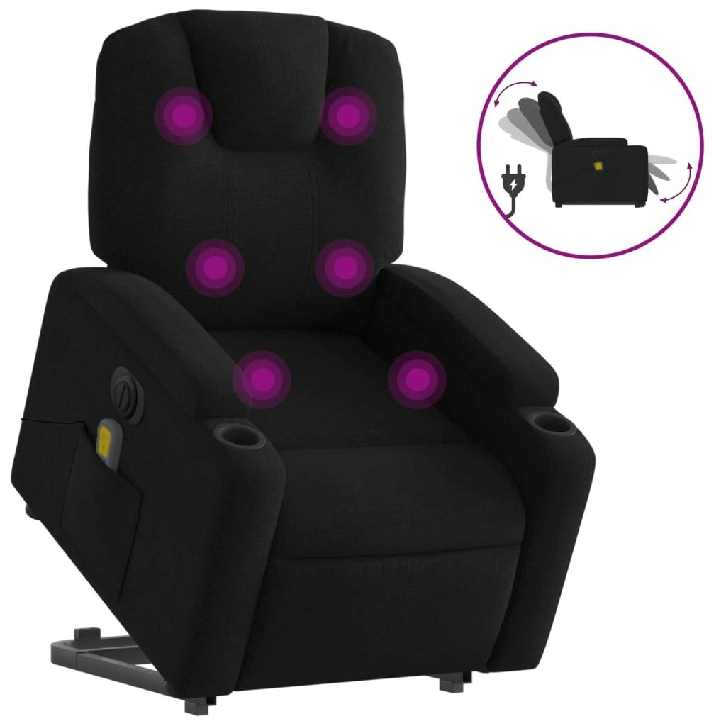 Electric Stand up Massage Recliner Chair Black Fabric 3205538