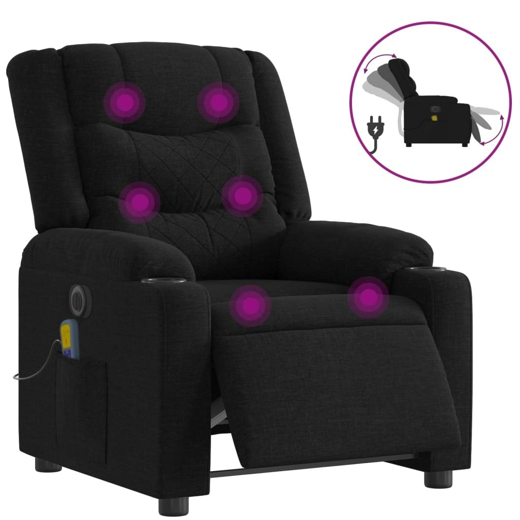 Electric Massage Recliner Chair Black Fabric 3206840