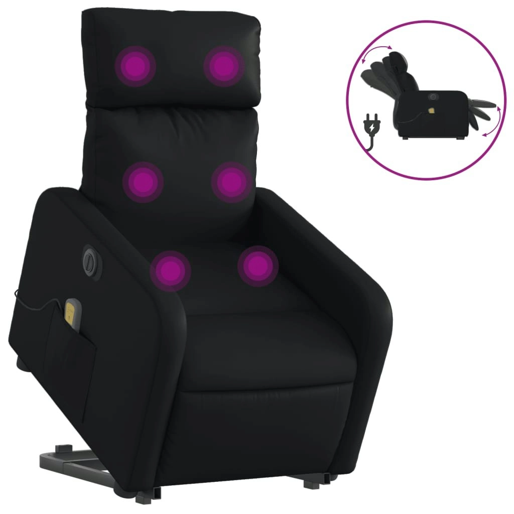 Electric Stand up Massage Recliner Chair Black Faux Leather 3206878