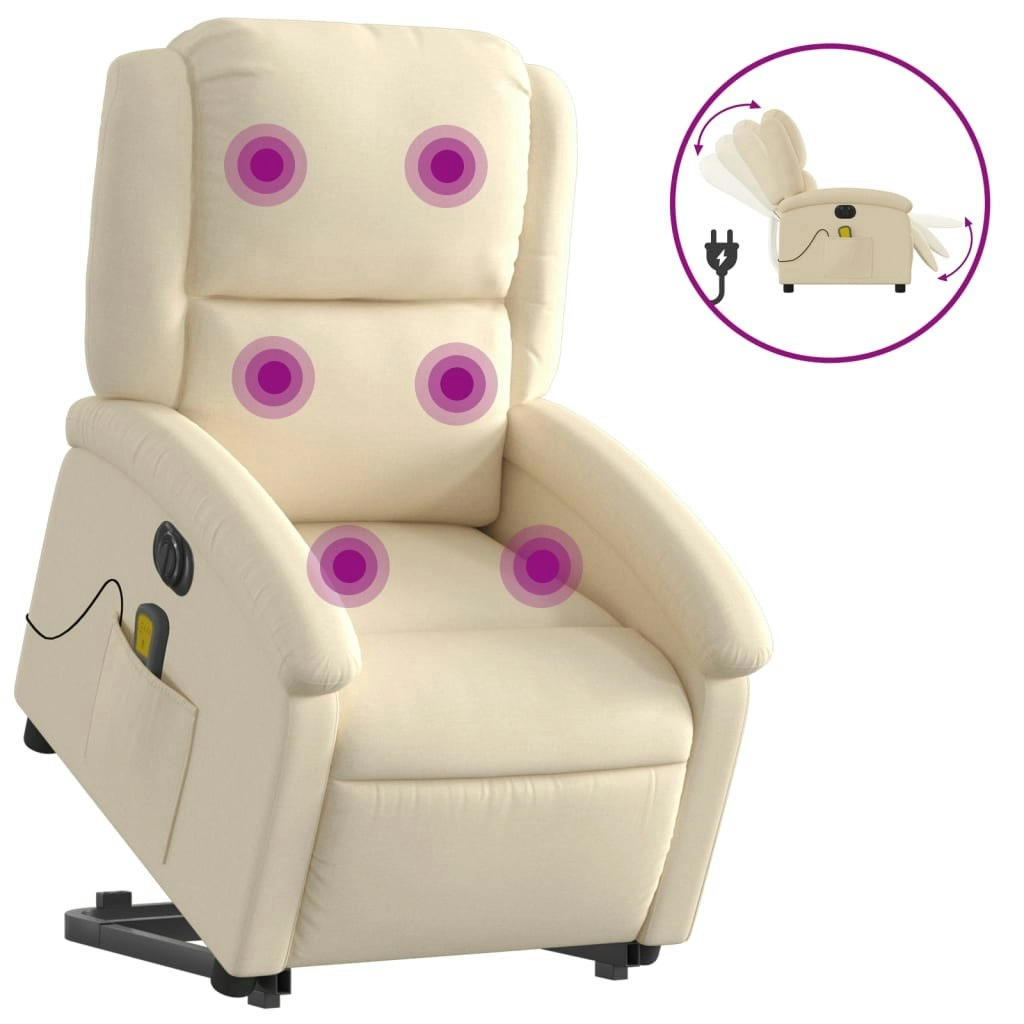 Electric Stand up Massage Recliner Chair Cream Fabric 3205443