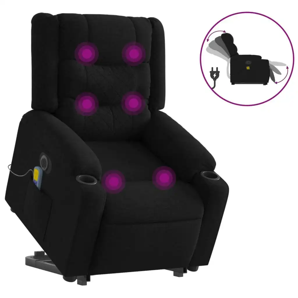 Electric Stand up Massage Recliner Chair Black Fabric 3206846