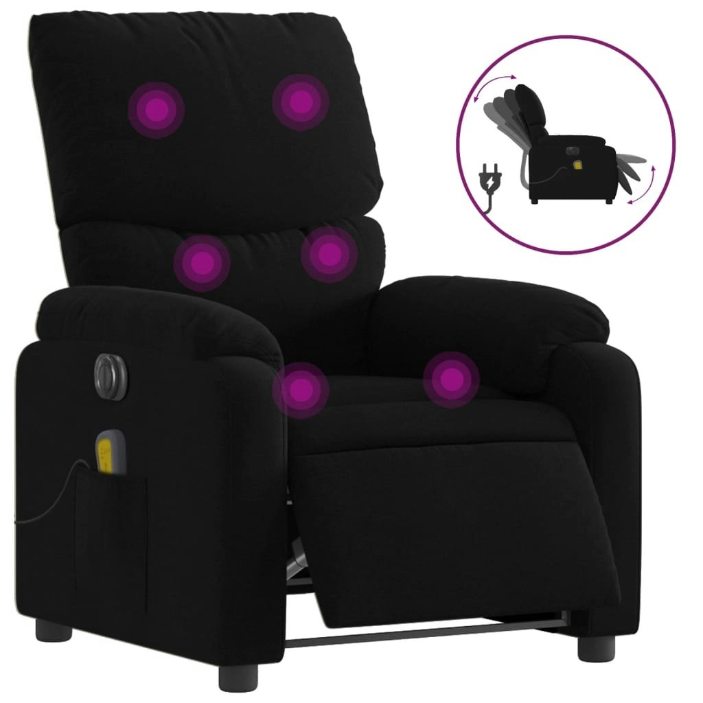 Electric Massage Recliner Chair Black Fabric 3205694