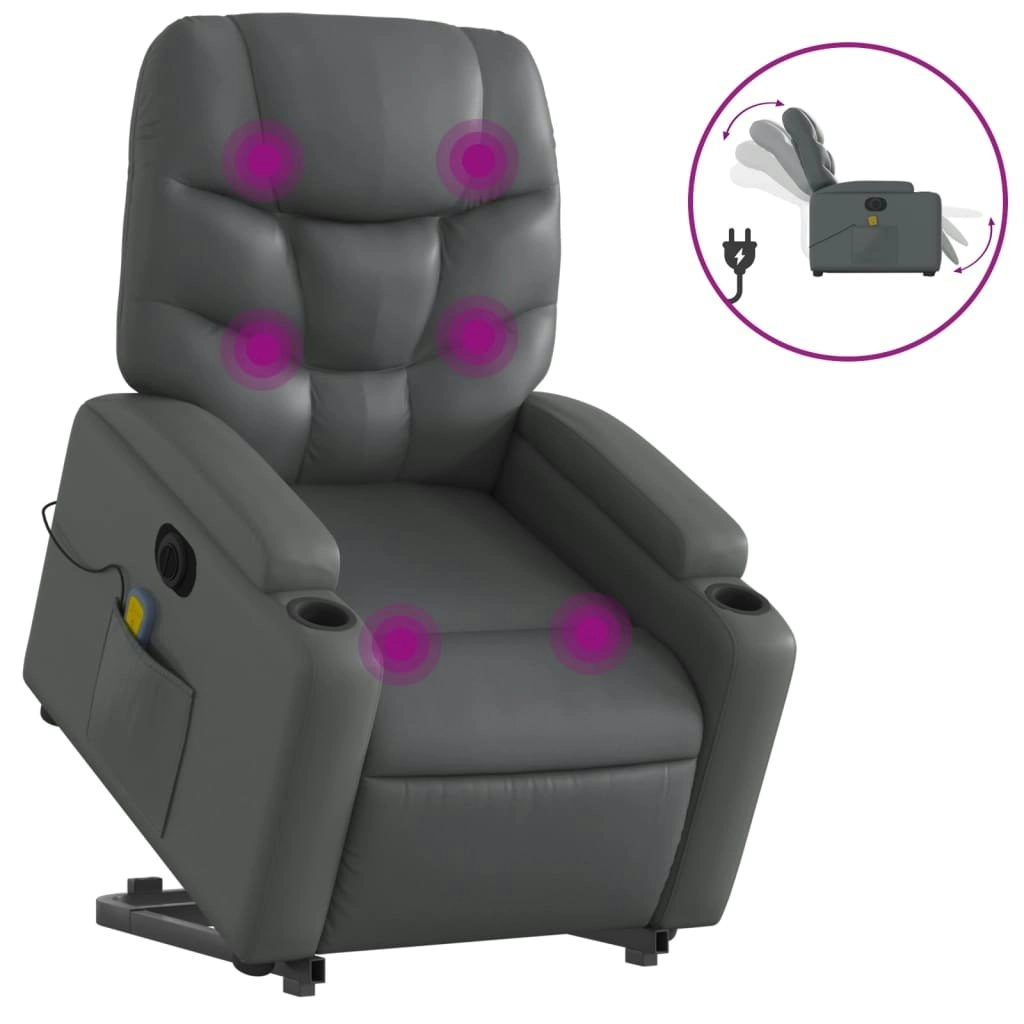 Electric Stand up Massage Recliner Chair Grey Faux Leather 3205663