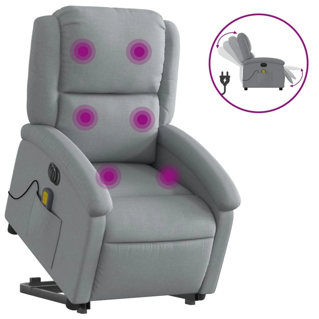 Electric Stand up Massage Recliner Chair Light Grey Fabric 3205440