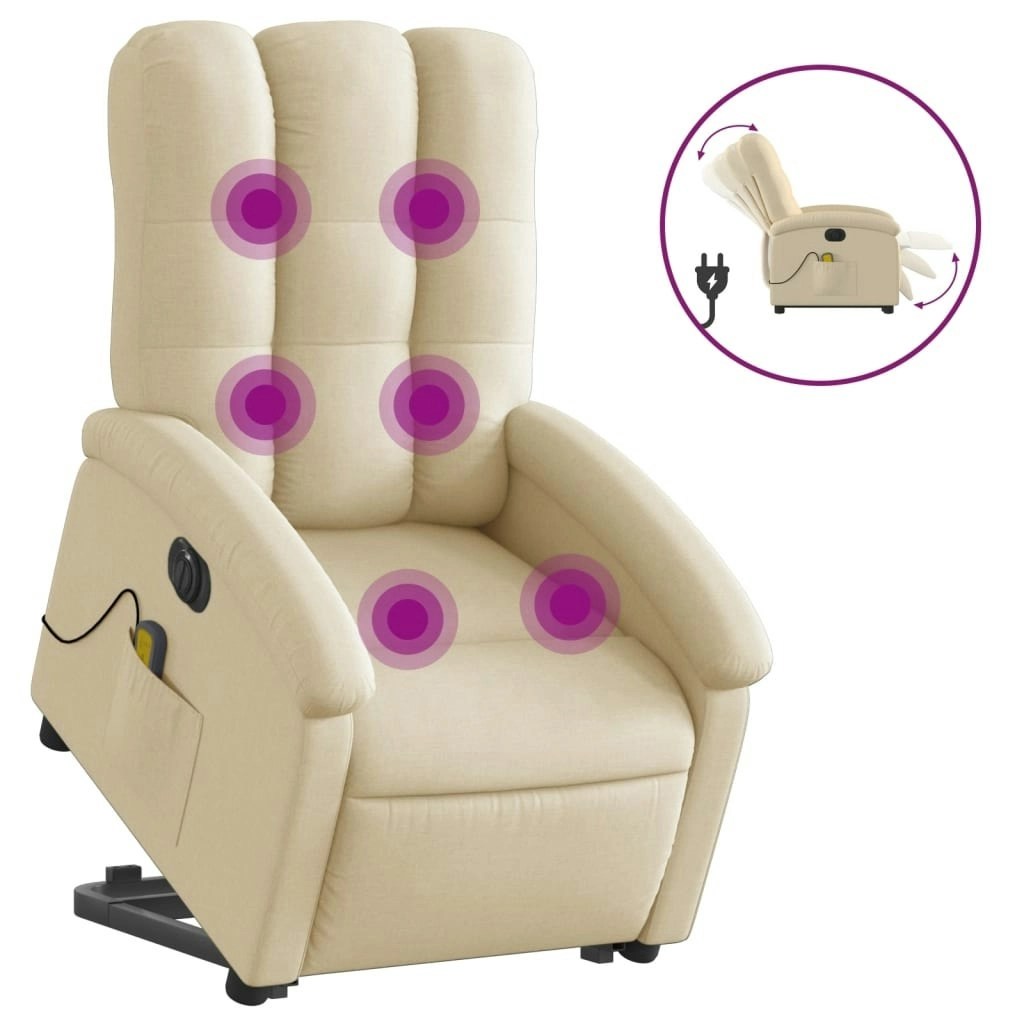 Electric Stand up Massage Recliner Chair Cream Fabric 3205411