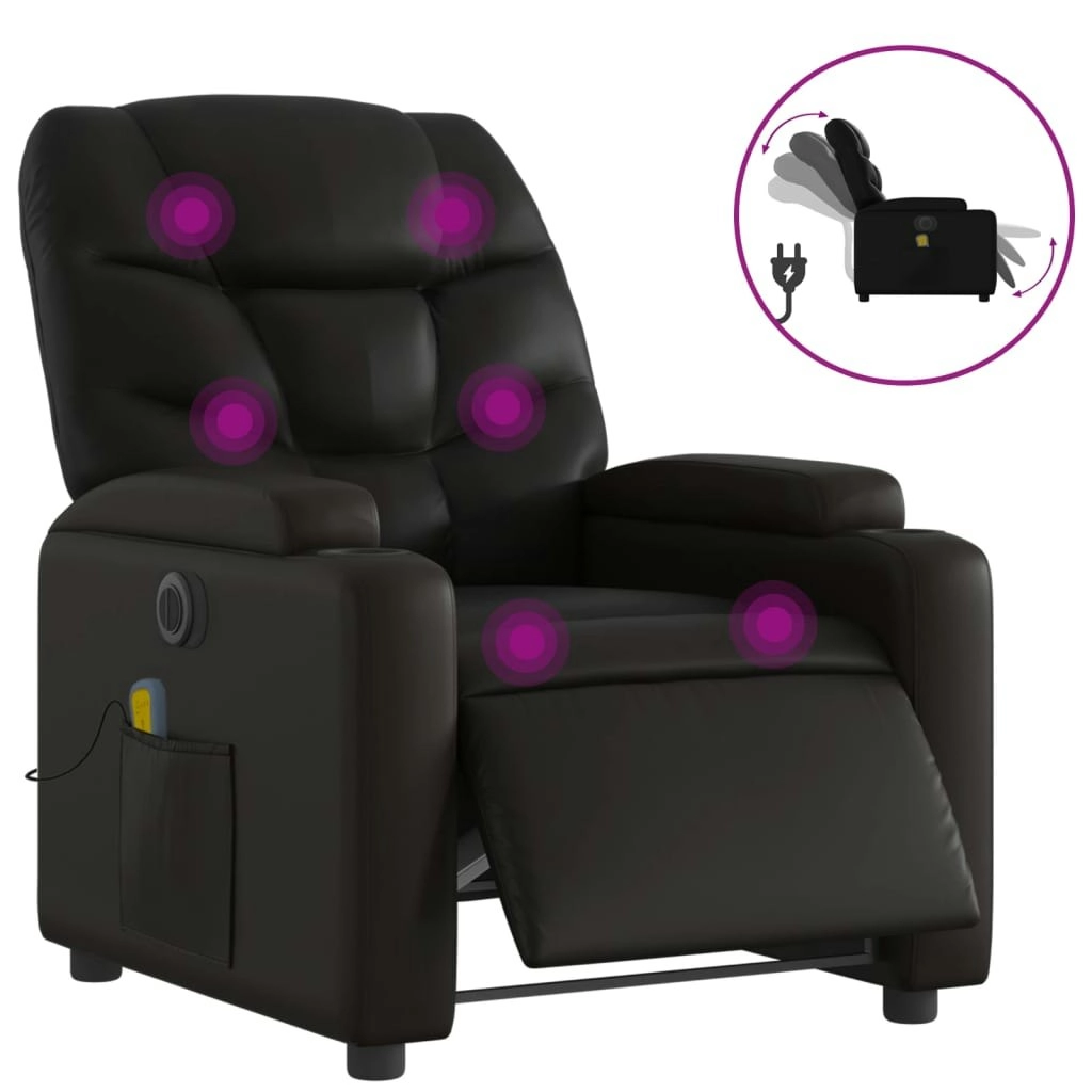 Electric Massage Recliner Chair Black Faux Leather 3205649