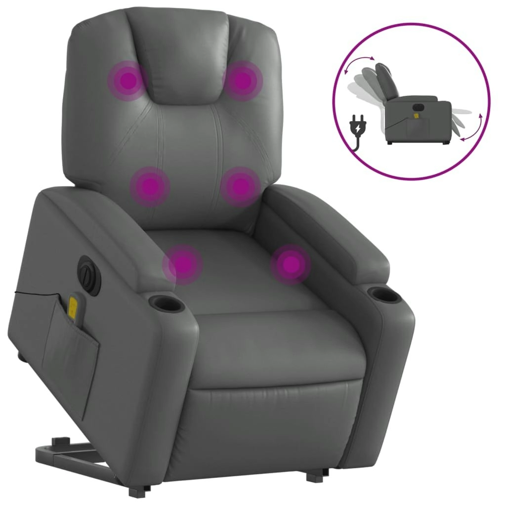 Electric Stand up Massage Recliner Chair Grey Faux Leather 3205563