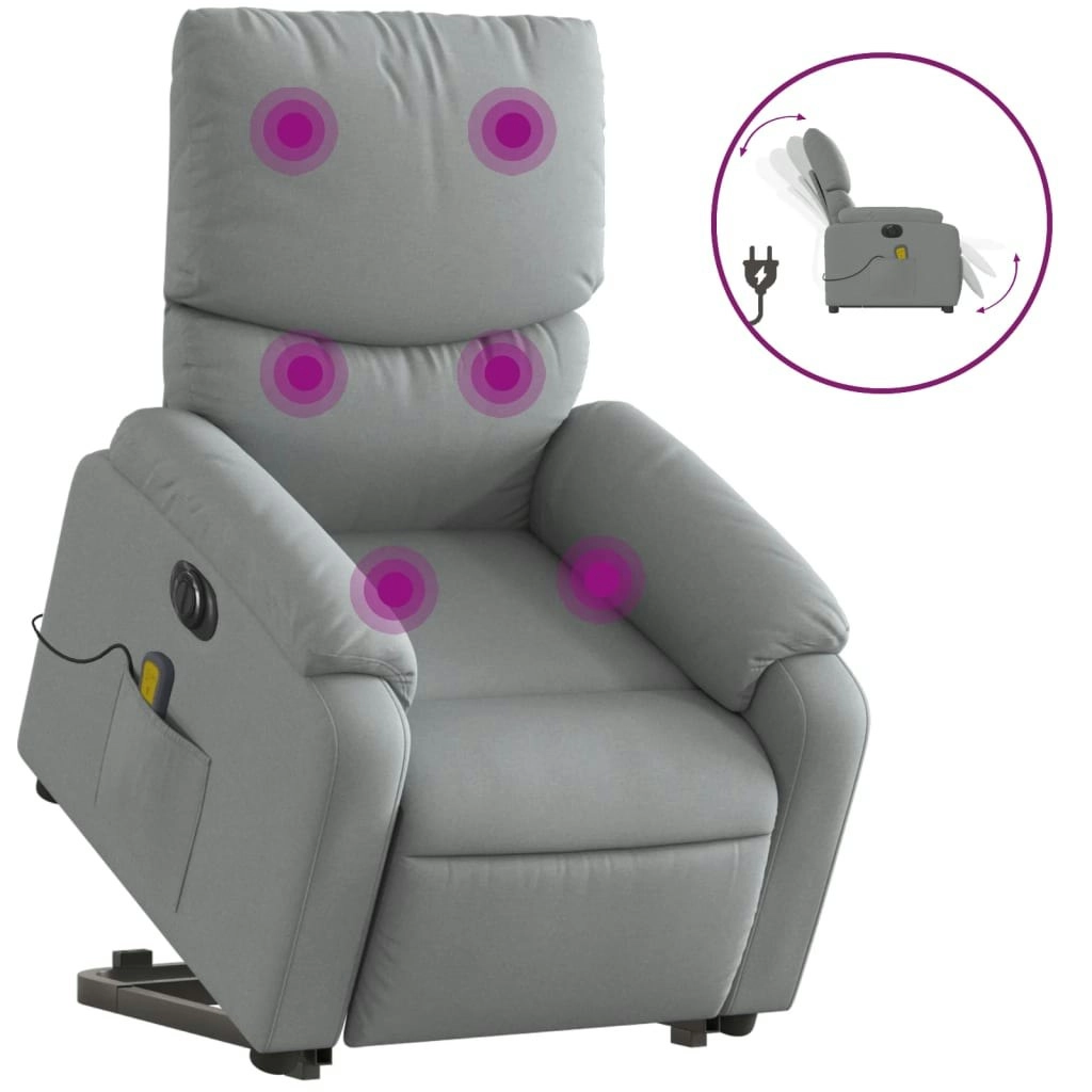 Electric Stand up Massage Recliner Chair Light Grey Fabric 3205708