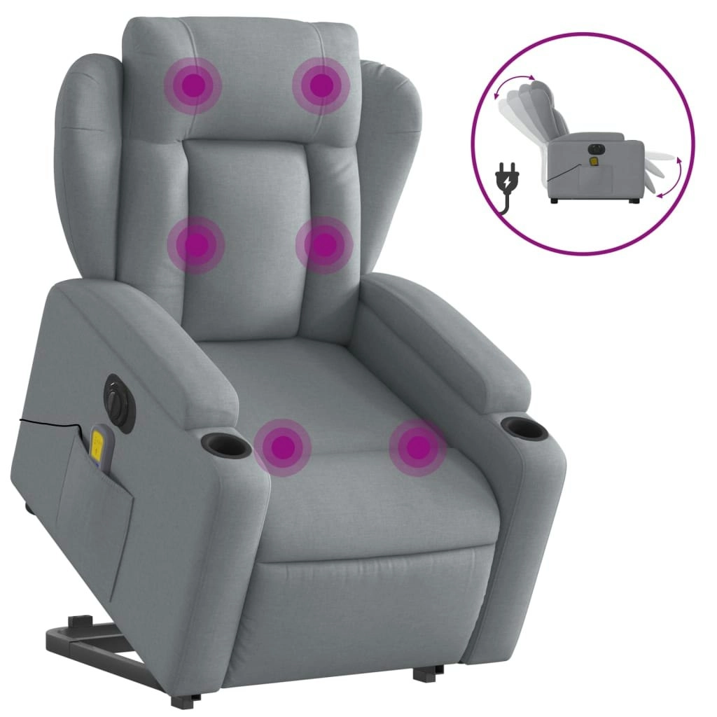 Electric Stand up Massage Recliner Chair Light Grey Fabric 3205592