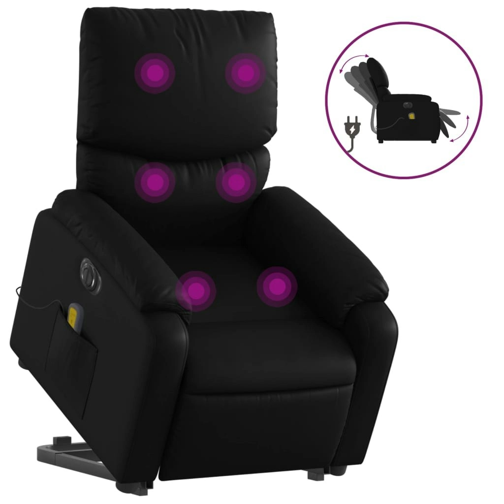 Electric Stand up Massage Recliner Chair Black Faux Leather 3205718