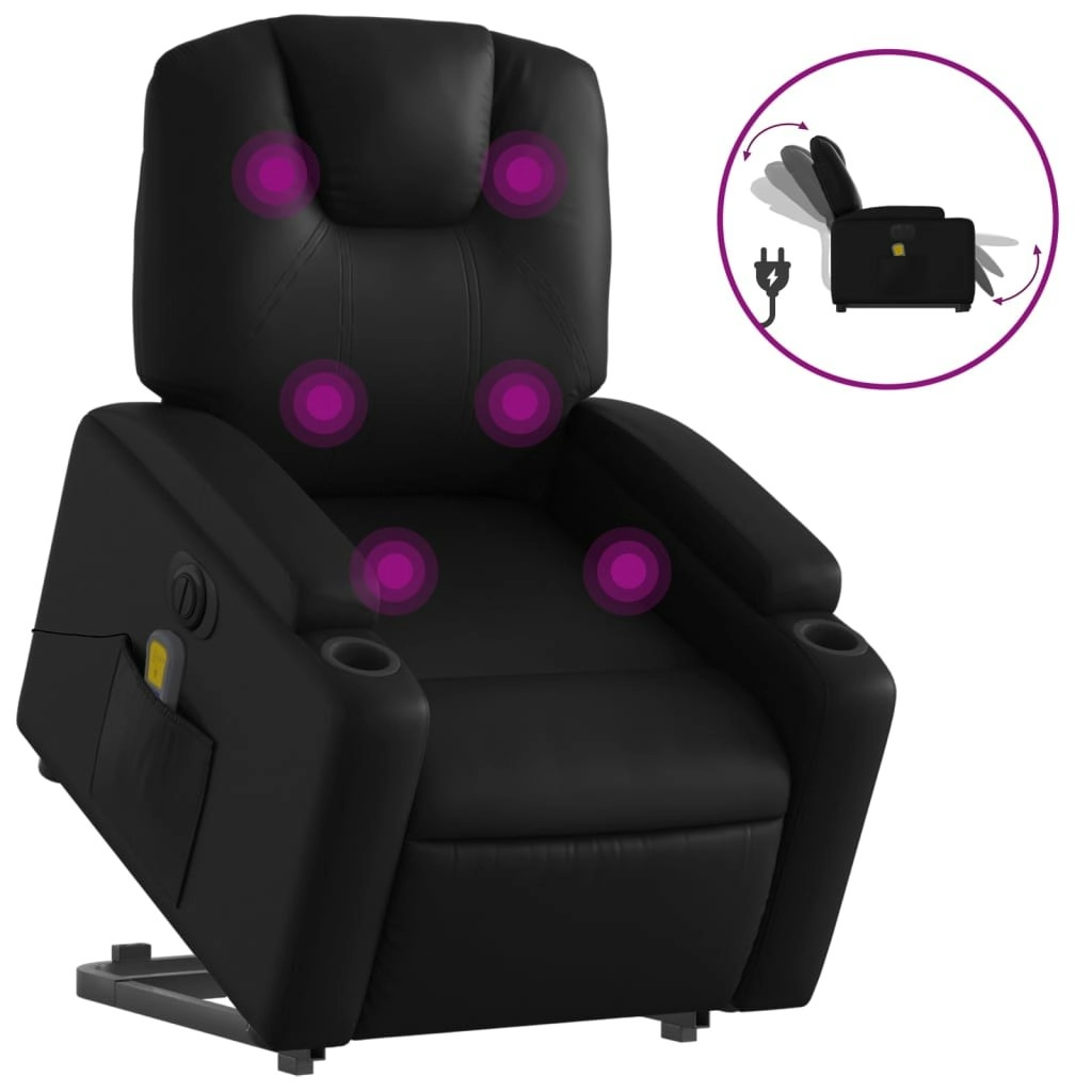 Electric Stand up Massage Recliner Chair Black Faux Leather 3205561