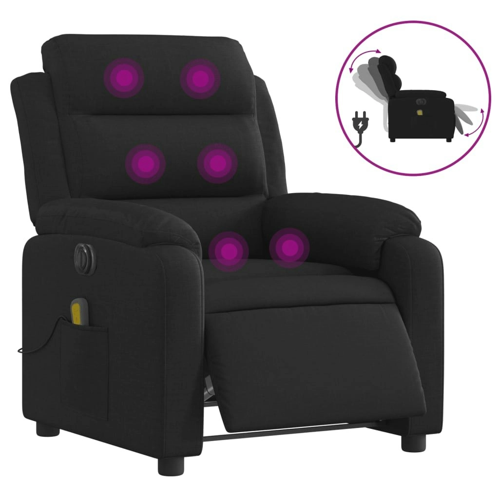 Electric Massage Recliner Chair Black Fabric 3205731