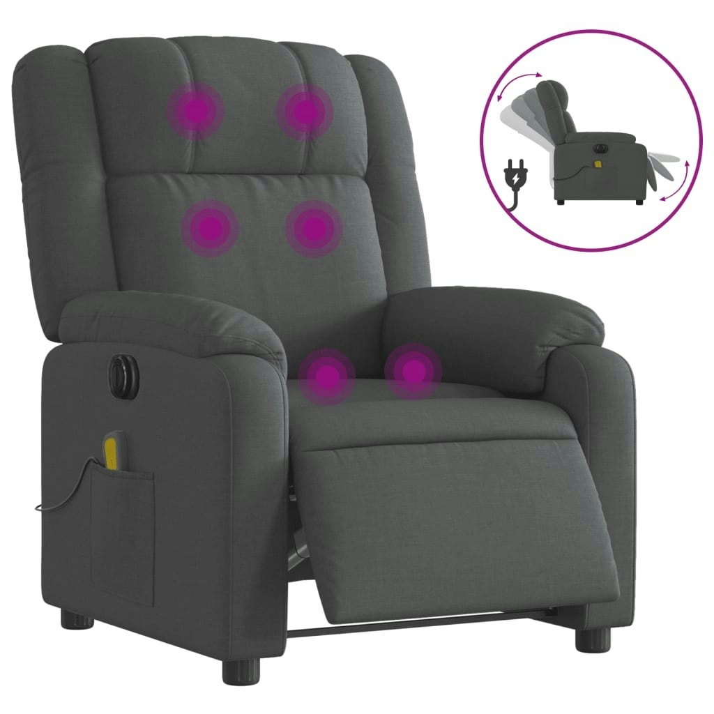 Electric Massage Recliner Chair Dark Grey Fabric 3205756