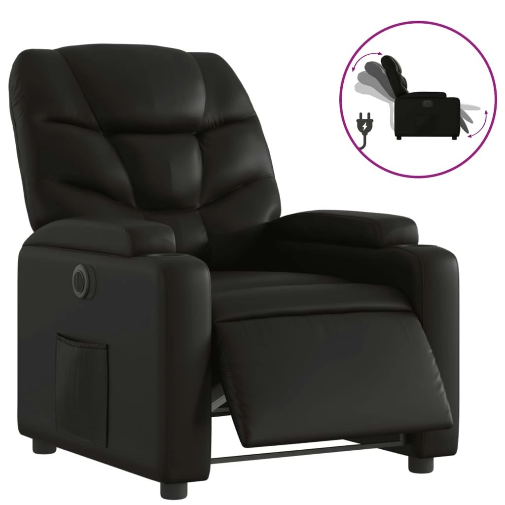 Electric Recliner Chair Black Faux Leather 3205646