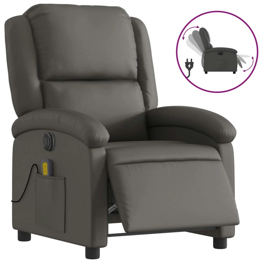 Electric Recliner Chair Grey Real Leather 3205476