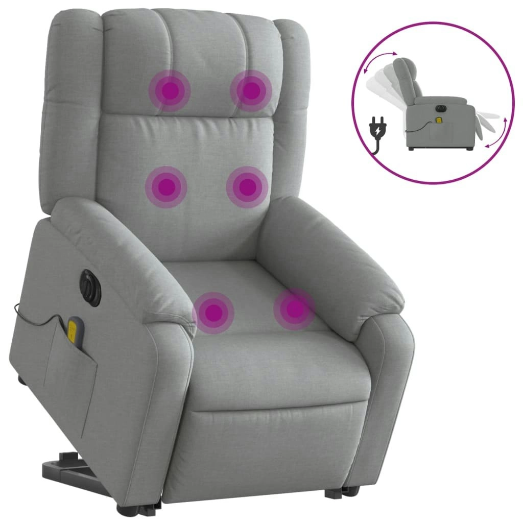 Electric Stand up Massage Recliner Chair Light Grey Fabric 3205761