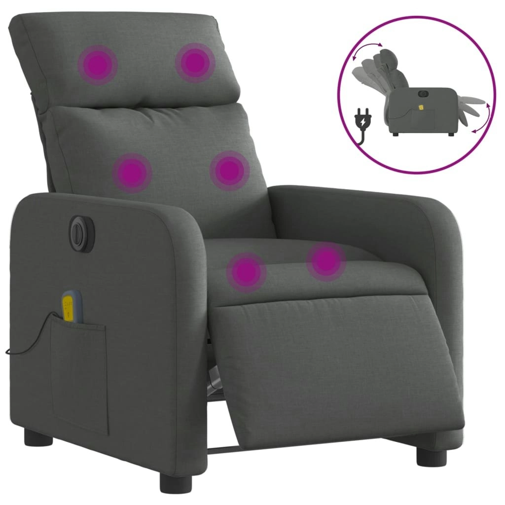 Electric Massage Recliner Chair Dark Grey Fabric 3206867