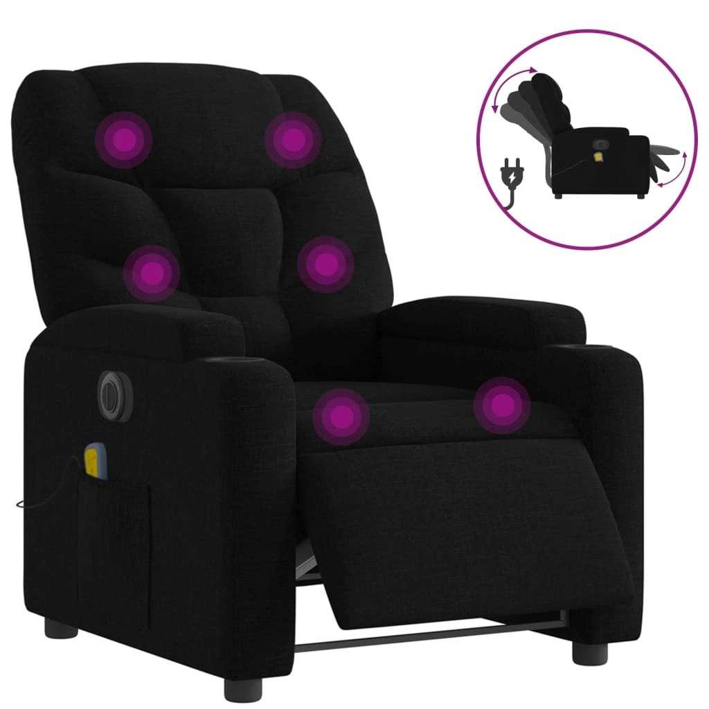 Electric Massage Recliner Chair Black Fabric 3205622