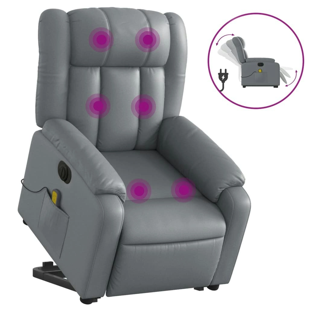 Electric Stand up Massage Recliner Chair Grey Faux Leather 3205771