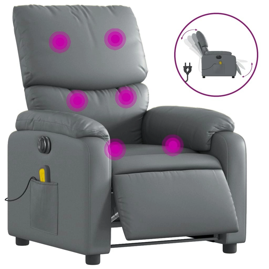 Electric Massage Recliner Chair Grey Faux Leather 3205715