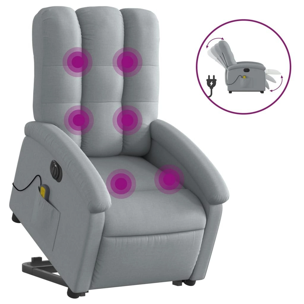 Electric Stand up Massage Recliner Chair Light Grey Fabric 3205408