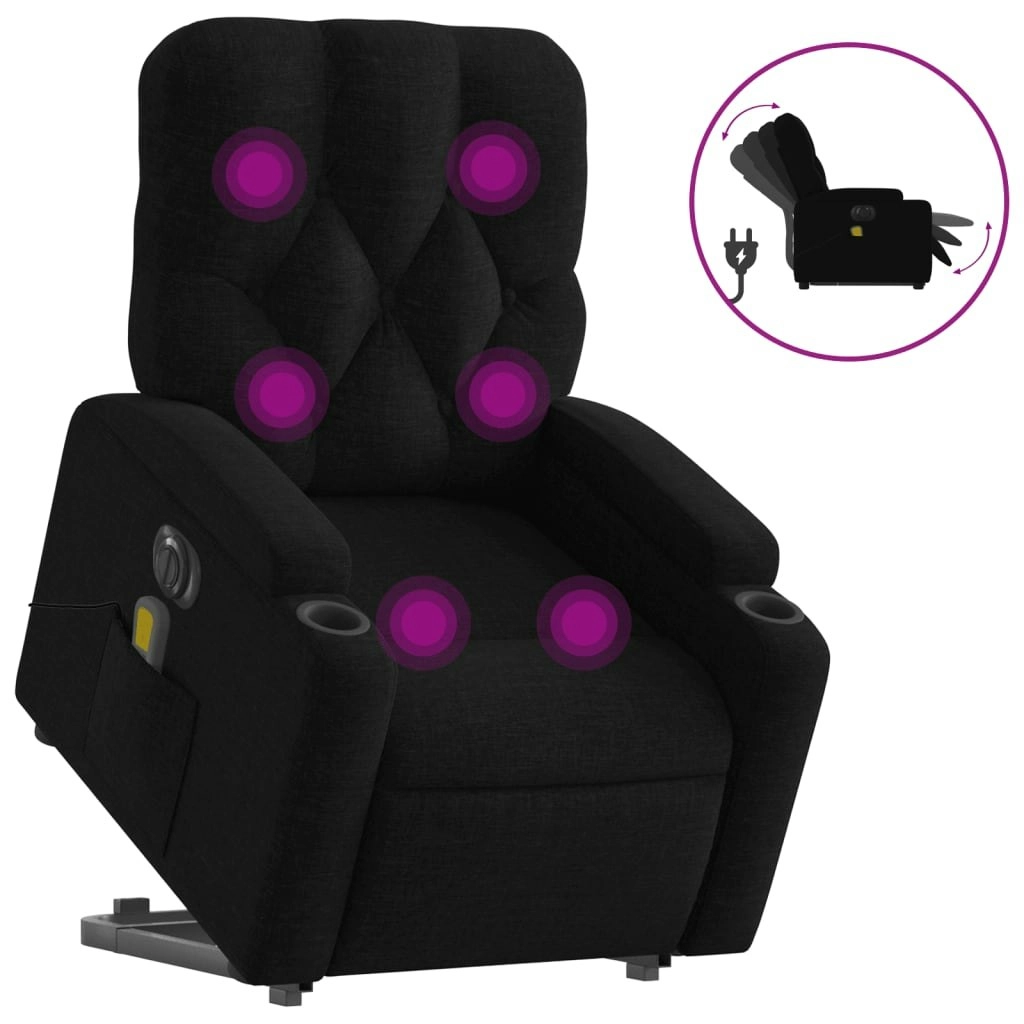 Electric Stand up Massage Recliner Chair Black Fabric 3205675