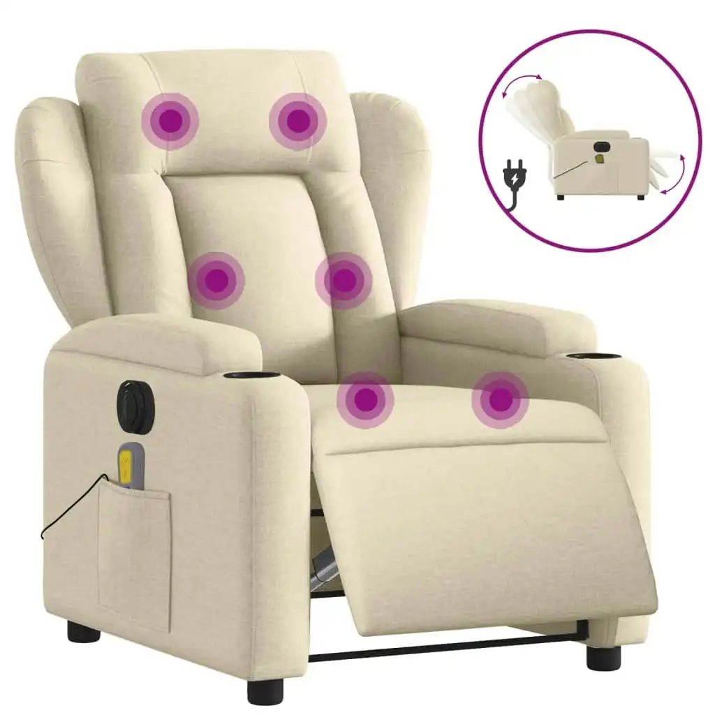 Electric Massage Recliner Chair Cream Fabric 3205579