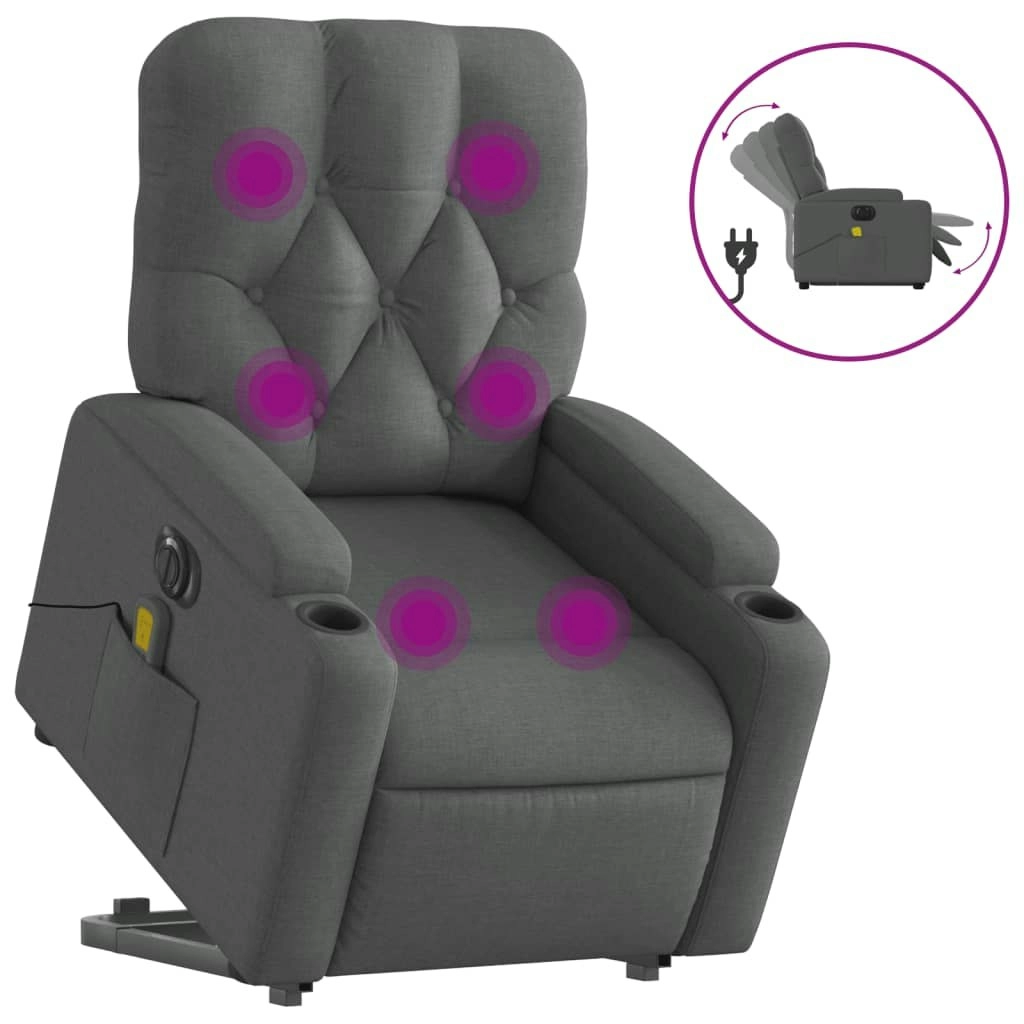 Electric Stand up Massage Recliner Chair Dark Grey Fabric 3205674