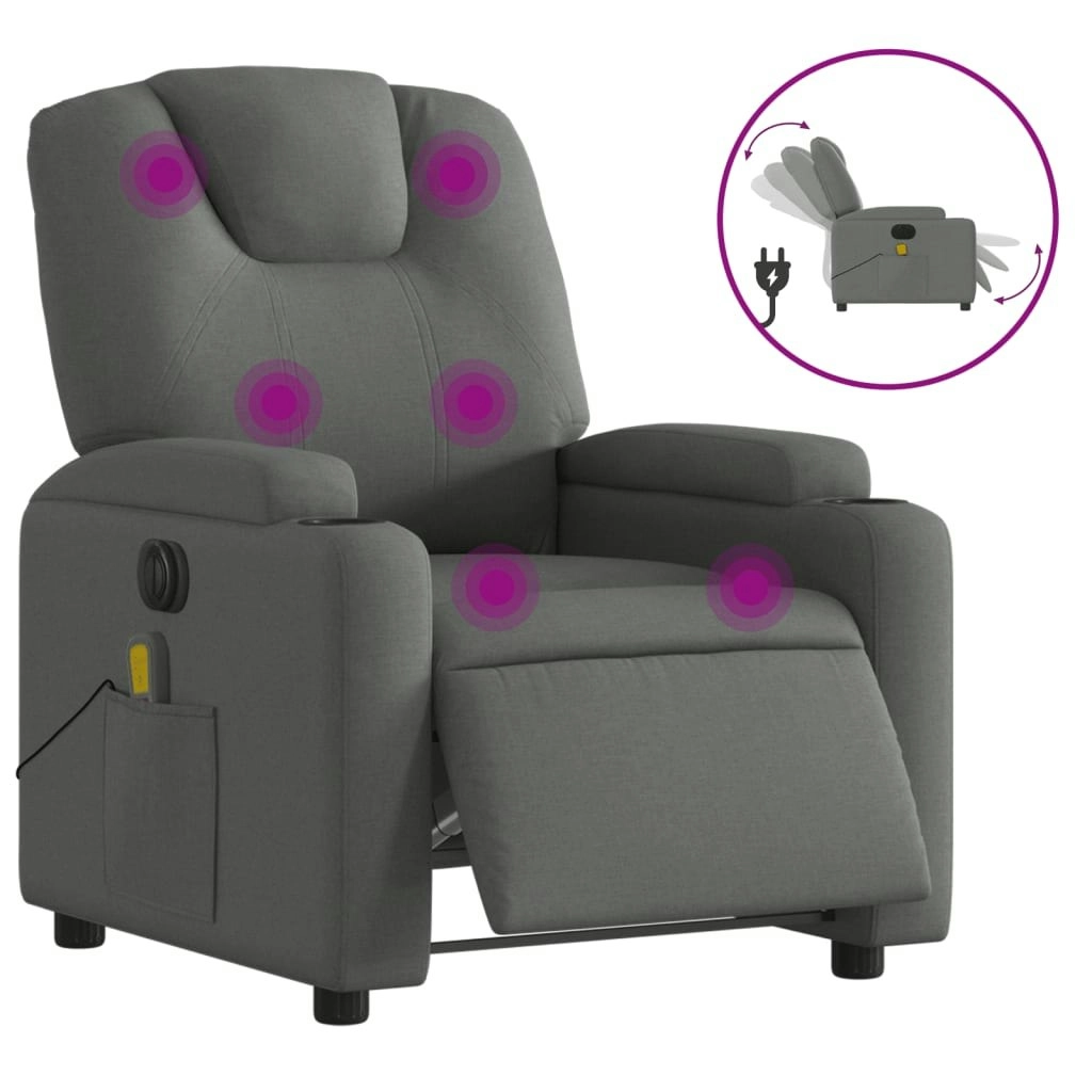 Electric Massage Recliner Chair Dark Grey Fabric 3205521